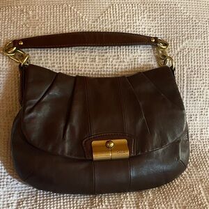 Coach Dark Brown Leather Shoulder Bag with Gold Hardware